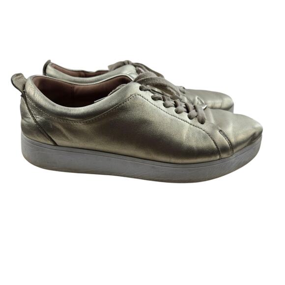 Fitflop Rally Platform Sneakers Womens 8 Metallic Gold Leather Comfort Dopamine - Picture 1 of 11